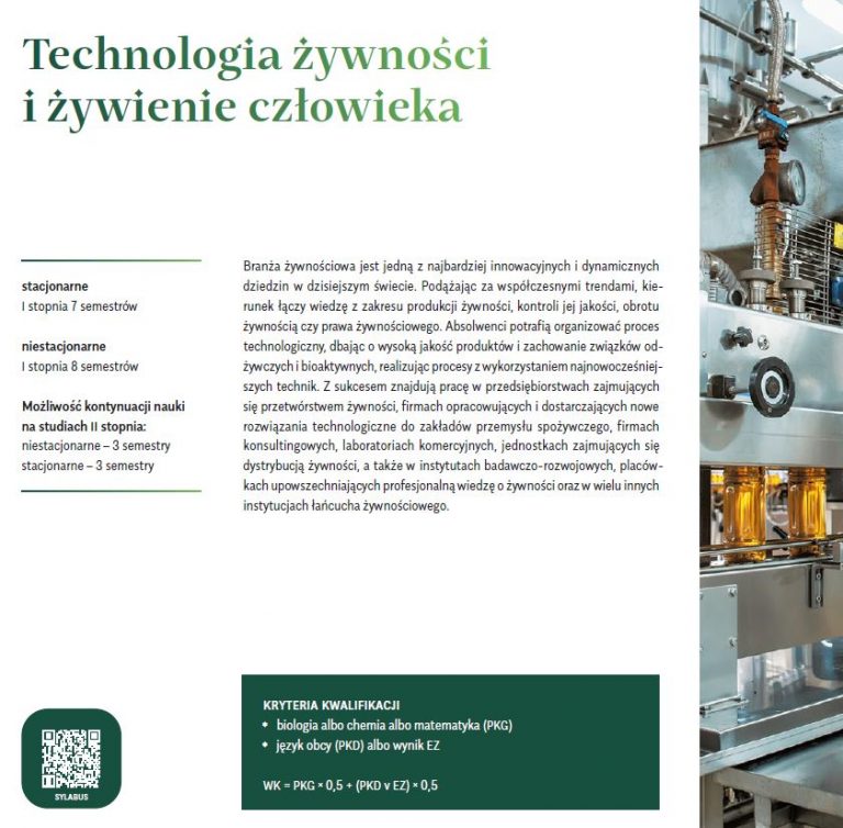 Technologia żywności i żywienie człowieka - WYDZIAŁ TECHNOLOGII ŻYWNOŚCI