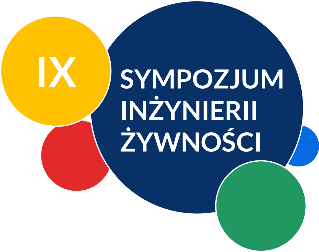 Grafika przedstawiająca 5 nachodzących okręgów w różnych kolorach z napisem 9 sympozjum inżynierii żywności